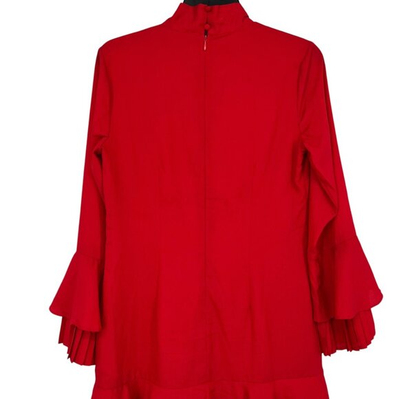 Tahari ASL Ruffle Pleat Detail Tie Neck Bell Sleeve Dress Red Size 2 NWOT - Picture 6 of 12